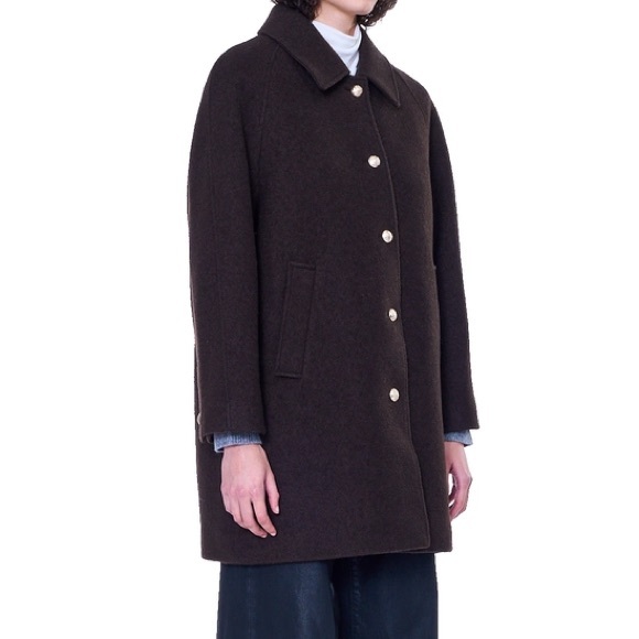 Dunst Boucle Wool Half Coat Brown Relaxed Loose Fit Gold Button Wool Coat Jacket - Picture 2 of 10